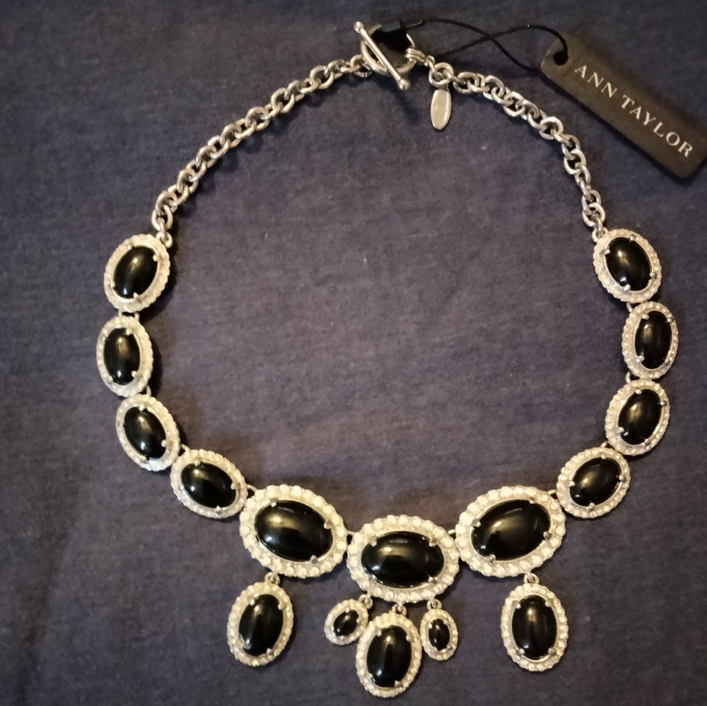 3 for💲25🌟dressy party necklace jet-black stones crystals silver-tone metal